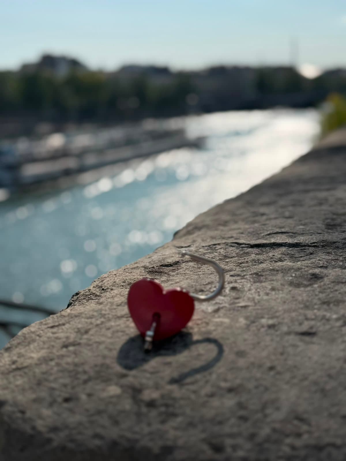 The real engraved red heart padlock by the Seine in Paris