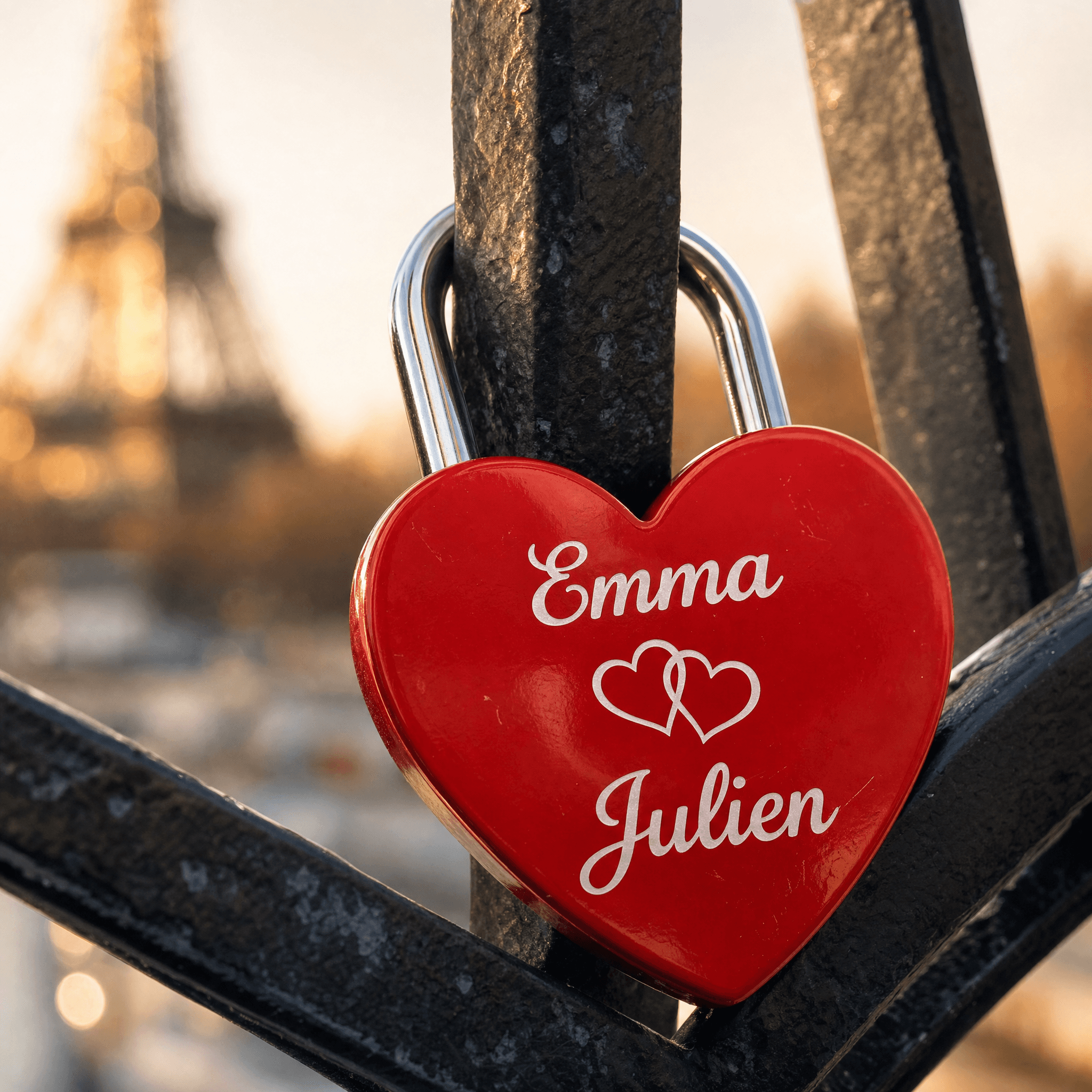Engraved red heart padlock